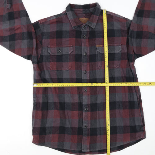 Orvis Men's Red Check Flannel Button-Up Shirt Size L Regular Fit