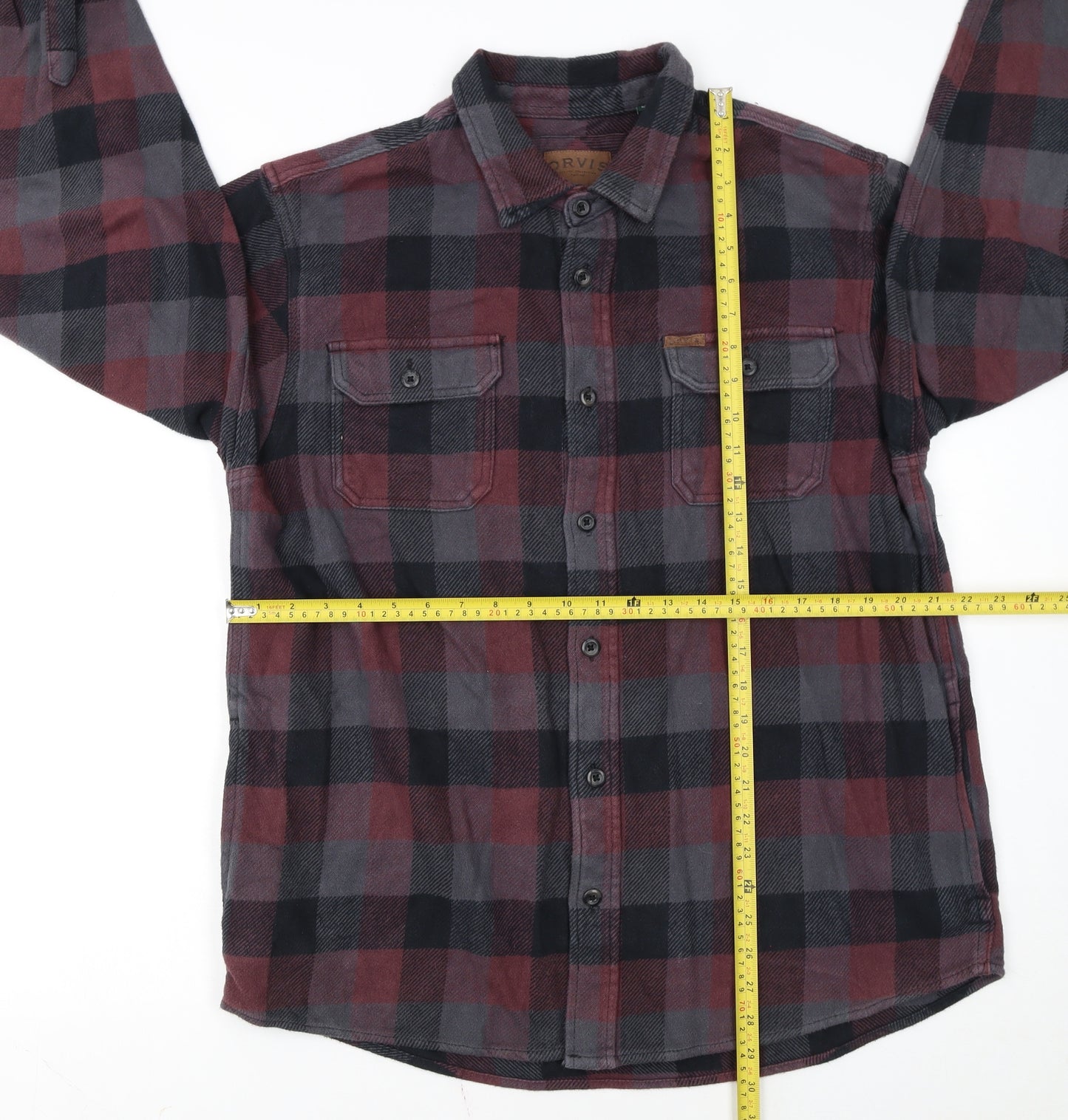 Orvis Men's Red Check Flannel Button-Up Shirt Size L Regular Fit