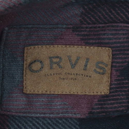 Orvis Men's Red Check Flannel Button-Up Shirt Size L Regular Fit
