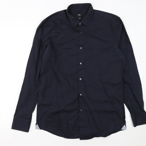 Hugo Boss Men's Blue Slim Fit Long Sleeve Button-Up Shirt Size 16