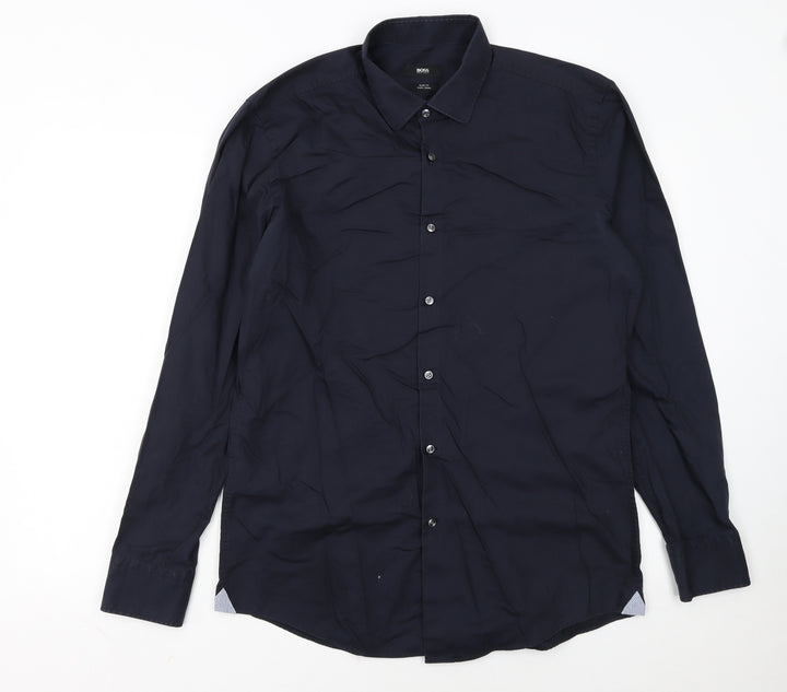 Hugo Boss Men's Blue Slim Fit Long Sleeve Button-Up Shirt Size 16