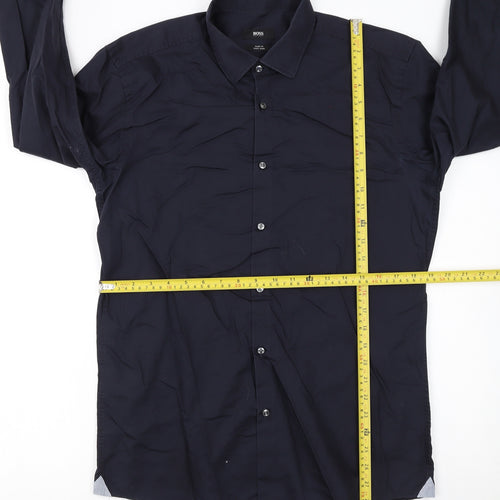 Hugo Boss Men's Blue Slim Fit Long Sleeve Button-Up Shirt Size 16