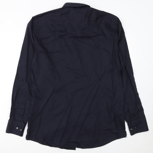 Hugo Boss Men's Blue Slim Fit Long Sleeve Button-Up Shirt Size 16