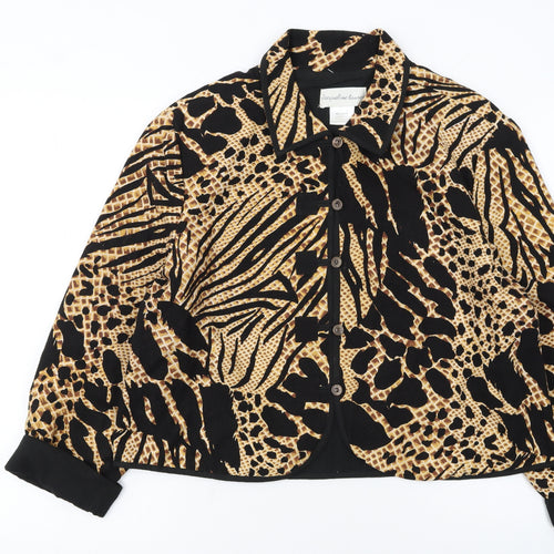 Jacqueline Lauren Womens Beige Black Animal Print Cotton Blazer M