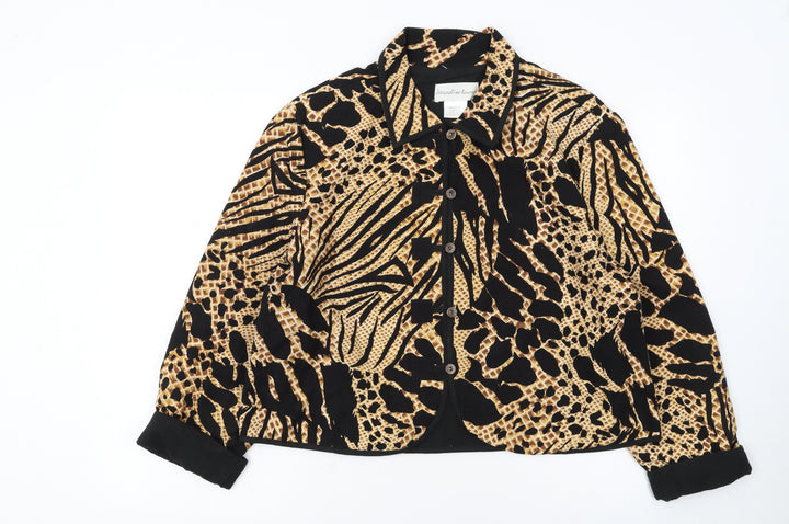 Jacqueline Lauren Womens Beige Black Animal Print Cotton Blazer M