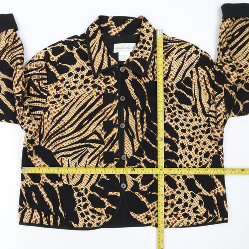 Jacqueline Lauren Womens Beige Black Animal Print Cotton Blazer M