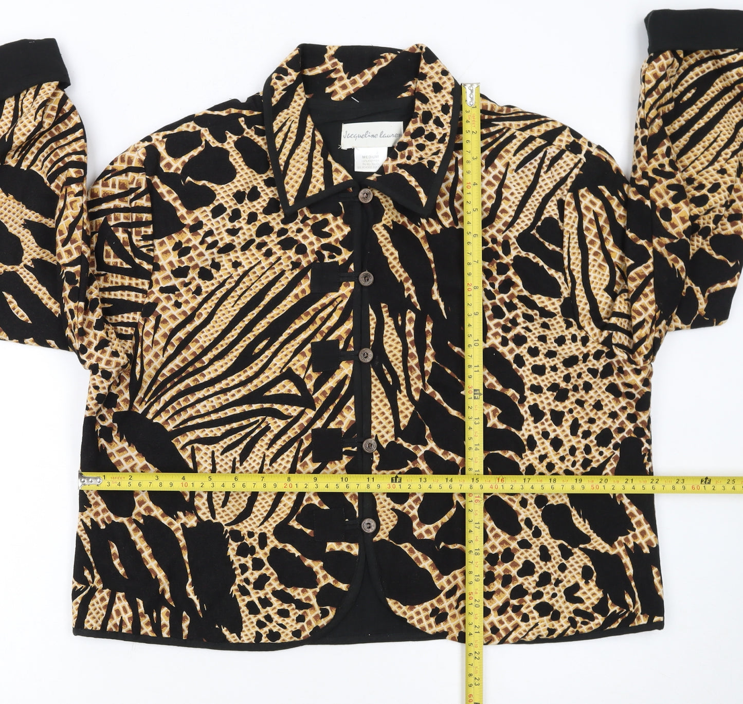 Jacqueline Lauren Womens Beige Black Animal Print Cotton Blazer M