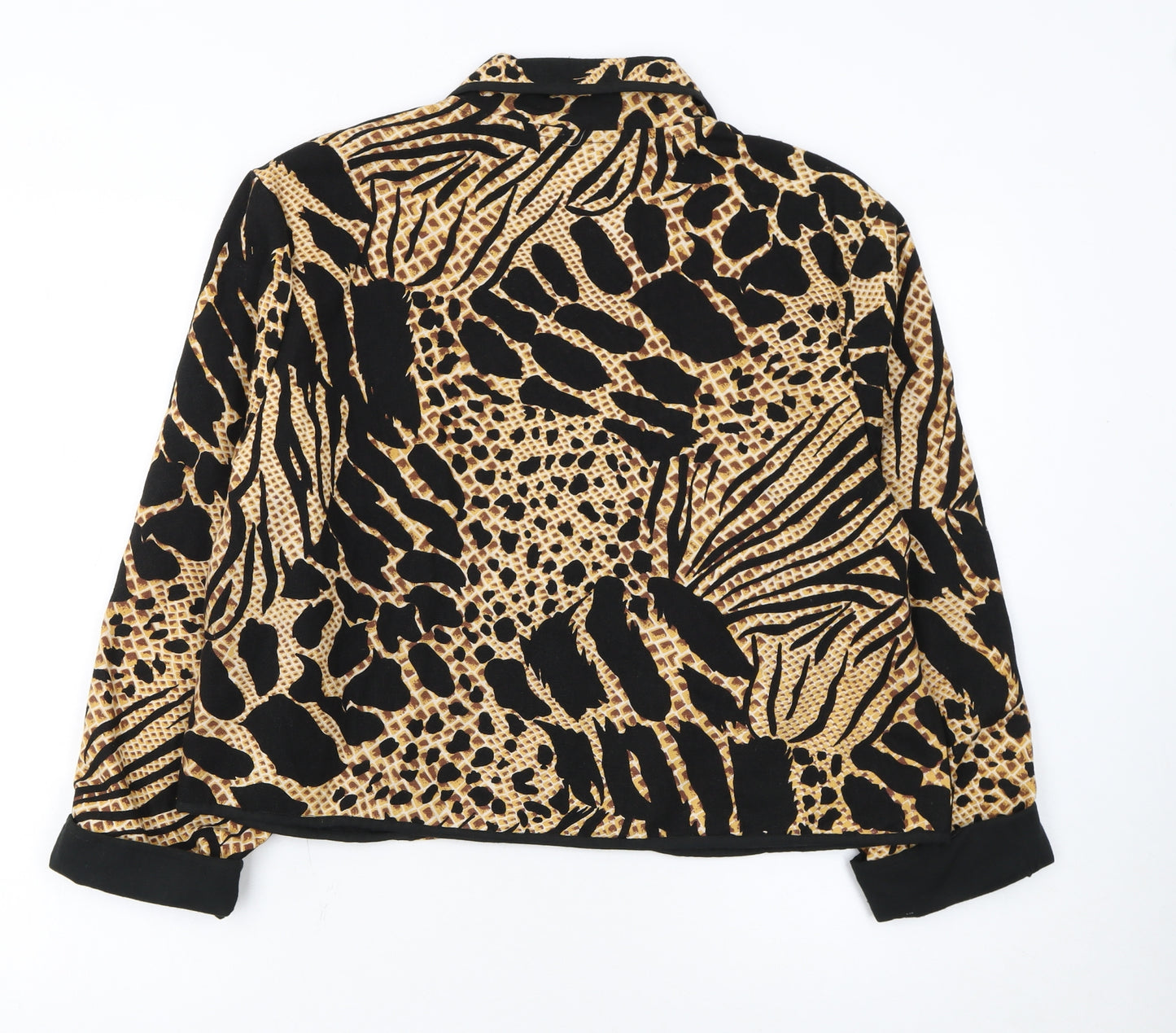 Jacqueline Lauren Womens Beige Black Animal Print Cotton Blazer M