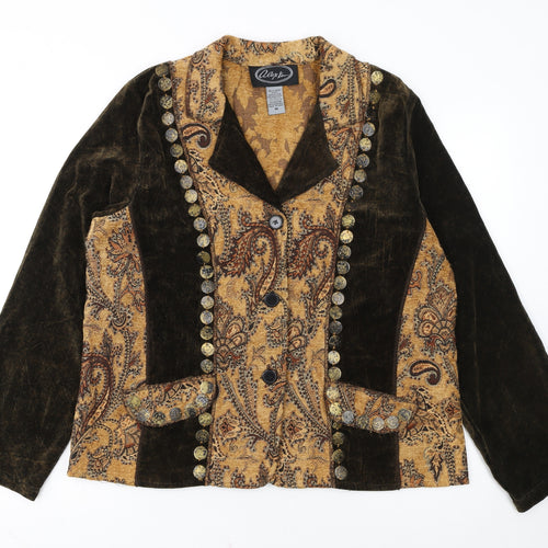 Alex Evenings Women's Brown Paisley Velvet Trim Blazer M