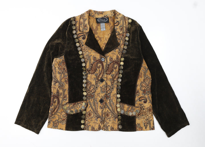 Alex Evenings Women's Brown Paisley Velvet Trim Blazer M