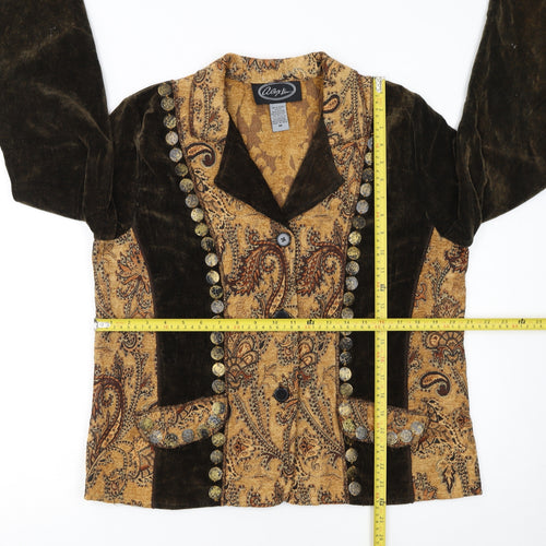 Alex Evenings Women's Brown Paisley Velvet Trim Blazer M