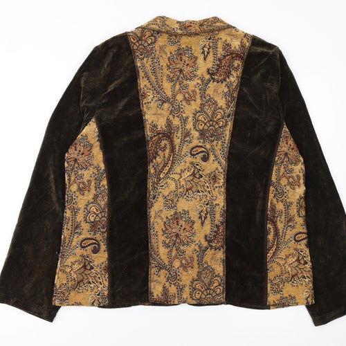 Alex Evenings Women's Brown Paisley Velvet Trim Blazer M