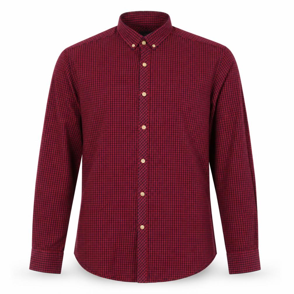 Moss London Men's Red Check Slim Fit Long Sleeve Button-Up Shirt Size L