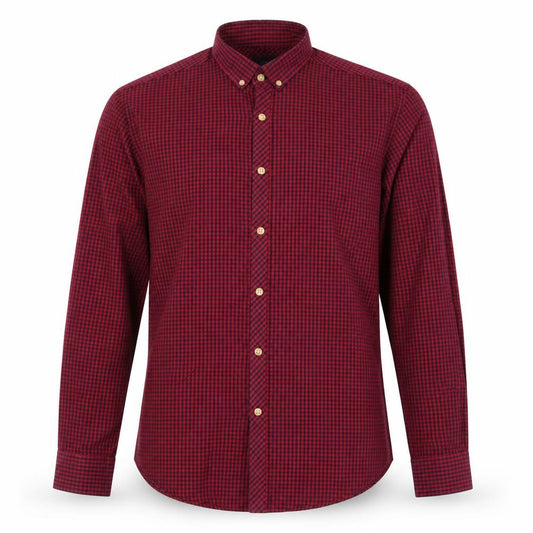 Front view of Moss London Men's Red Check Slim Fit Long Sleeve Button-Up Shirt, size L