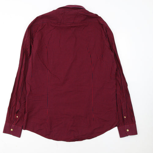 Moss London Men's Red Check Slim Fit Long Sleeve Button-Up Shirt Size L