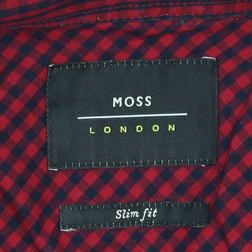 Moss London Men's Red Check Slim Fit Long Sleeve Button-Up Shirt Size L