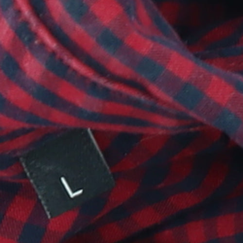Moss London Men's Red Check Slim Fit Long Sleeve Button-Up Shirt Size L