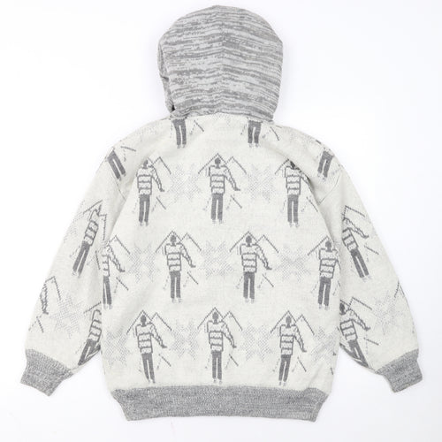 Ooxoo Girls Grey Hooded Cardigan Size S Knit Ski Pattern Winter Jumper