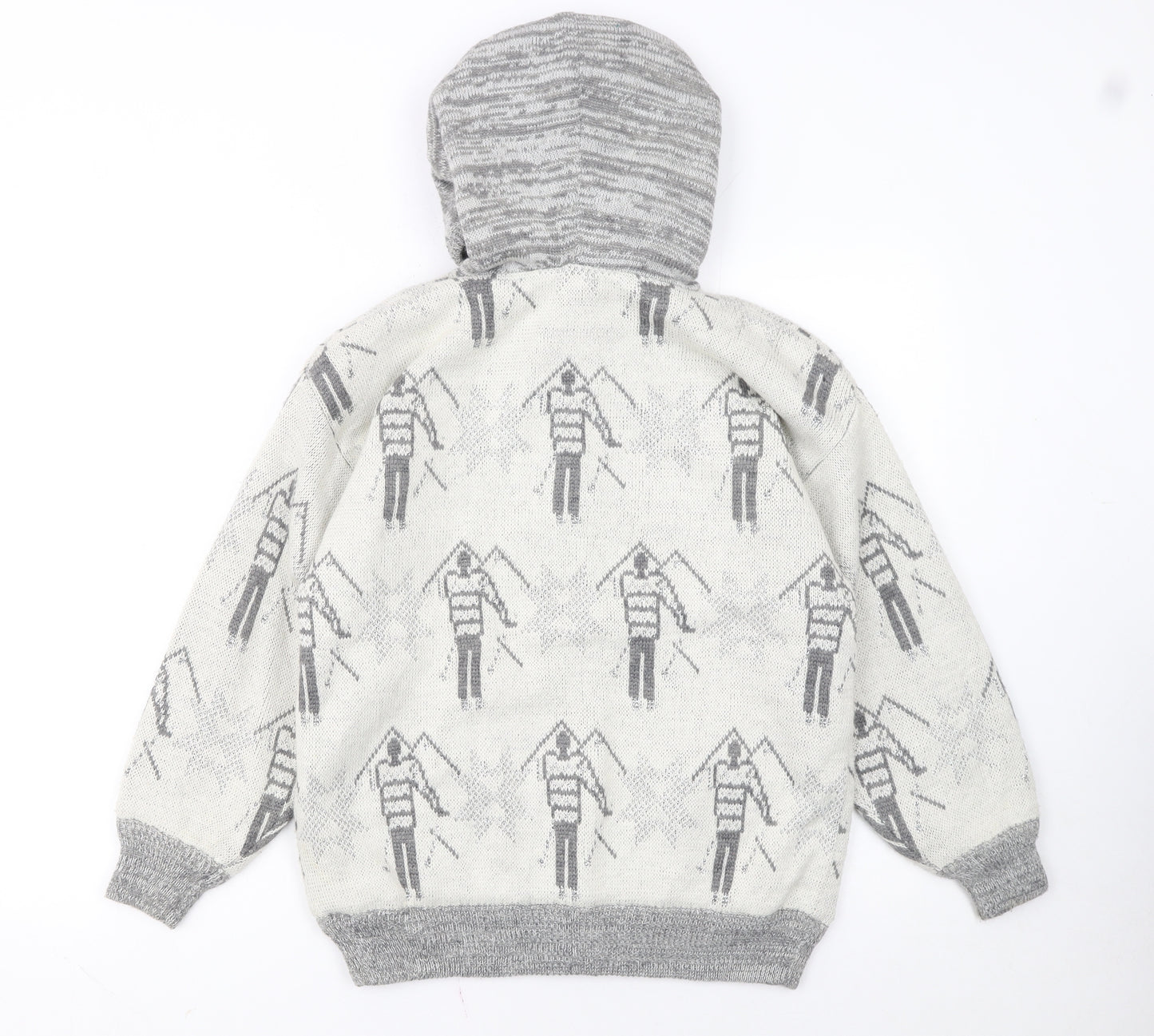 Ooxoo Girls Grey Hooded Cardigan Size S Knit Ski Pattern Winter Jumper