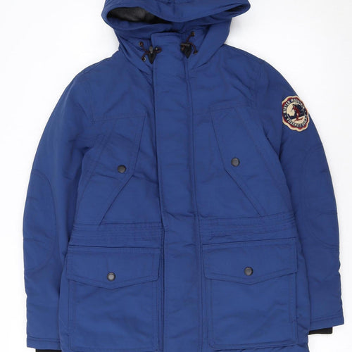 WHO.A.U Men's Blue Hooded Down Parka Coat Size S