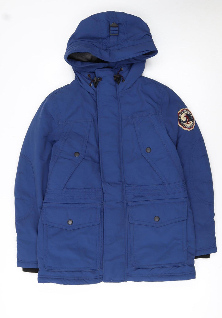 WHO.A.U Men's Blue Hooded Down Parka Coat Size S