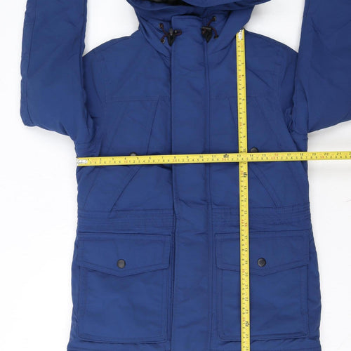 WHO.A.U Men's Blue Hooded Down Parka Coat Size S