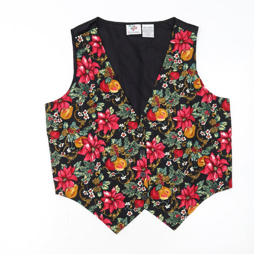 Nutcracker Womens Black Floral Christmas Waistcoat Size L Cotton