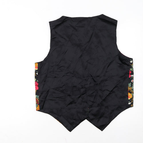 Nutcracker Womens Black Floral Christmas Waistcoat Size L Cotton