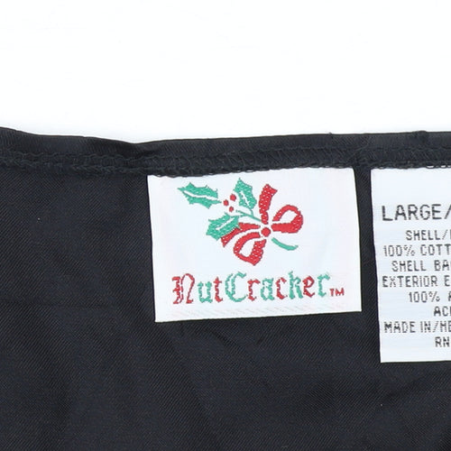 Nutcracker Womens Black Floral Christmas Waistcoat Size L Cotton