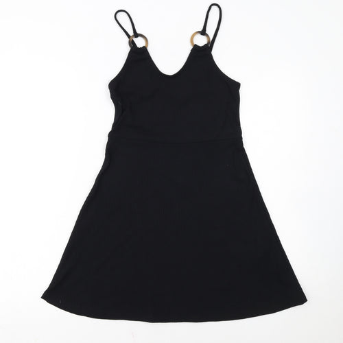 Topshop Women's Black A-Line V-Neck Sleeveless Dress Size 8