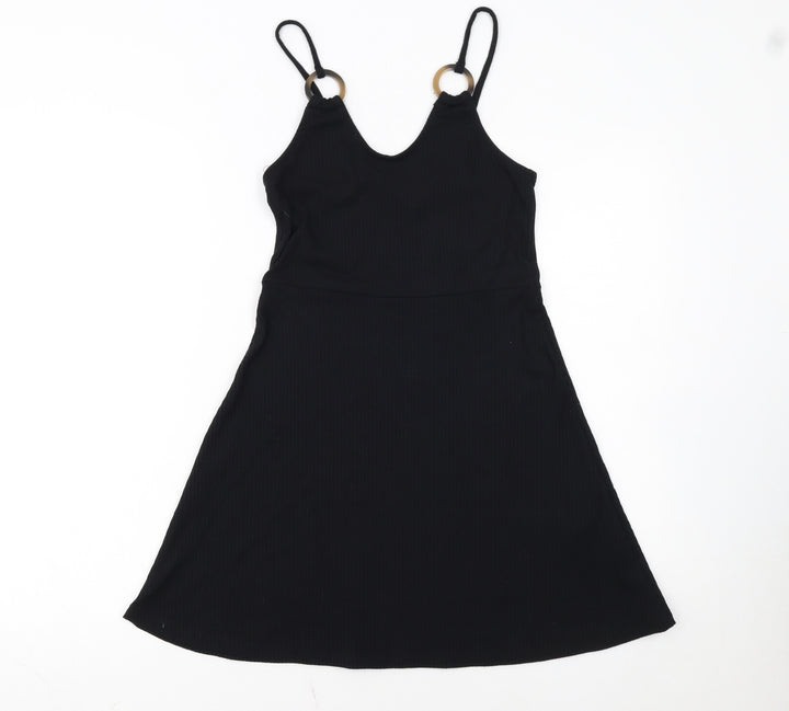 Topshop Women's Black A-Line V-Neck Sleeveless Dress Size 8