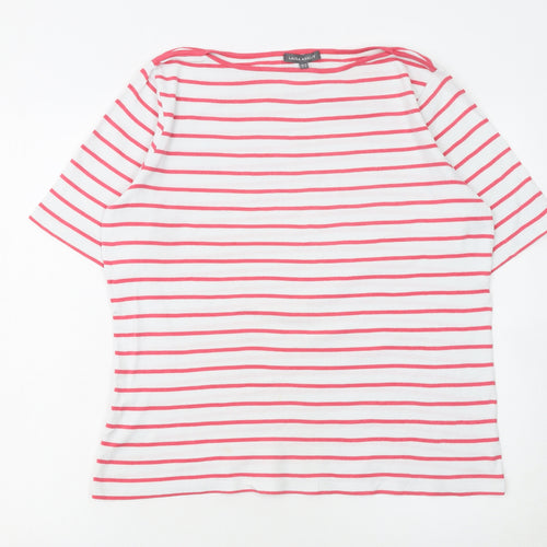 Laura Ashley Women’s White Pink Striped Cotton T-Shirt UK 14