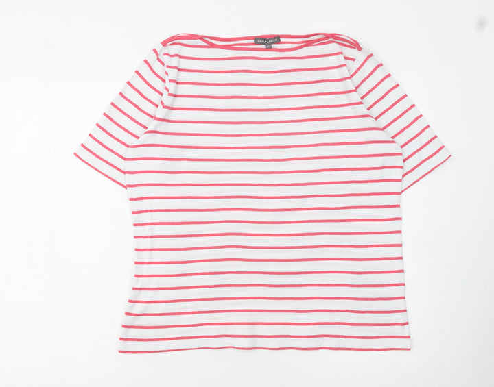 Laura Ashley Women’s White Pink Striped Cotton T-Shirt UK 14