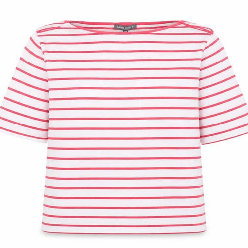 Laura Ashley Women’s White Pink Striped Cotton T-Shirt UK 14