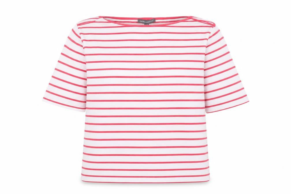 Laura Ashley Women’s White Pink Striped Cotton T-Shirt UK 14