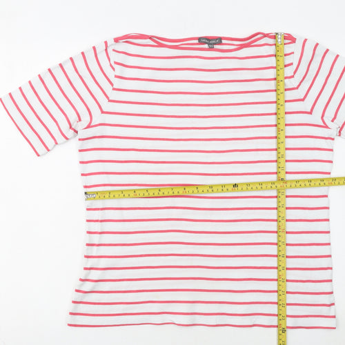 Laura Ashley Women’s White Pink Striped Cotton T-Shirt UK 14