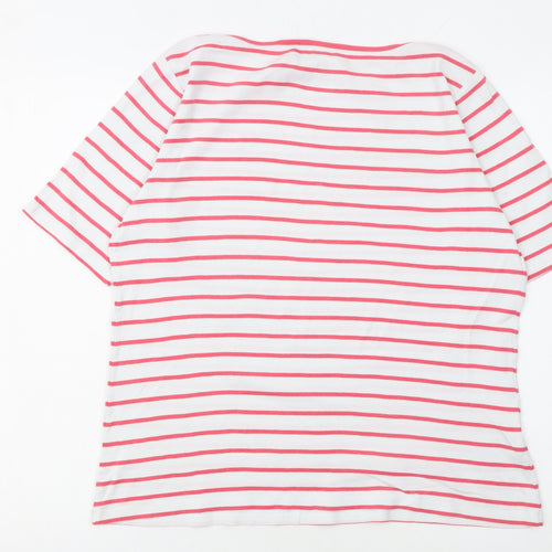 Laura Ashley Women’s White Pink Striped Cotton T-Shirt UK 14