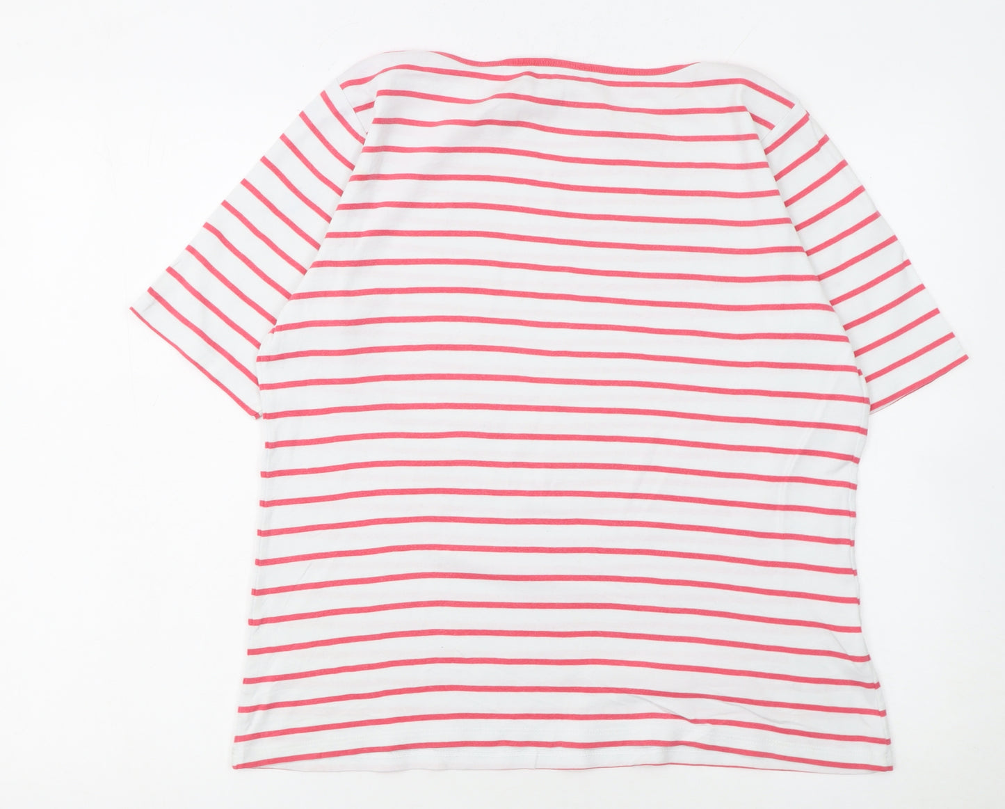 Laura Ashley Women’s White Pink Striped Cotton T-Shirt UK 14