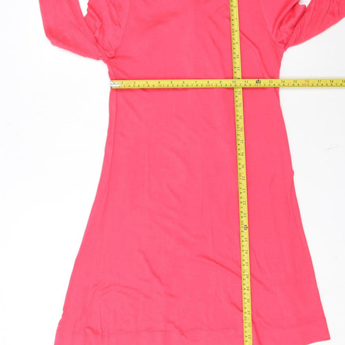 French Connection Women Pink Size 8 Long Sleeve Bow Tie Shift Dress