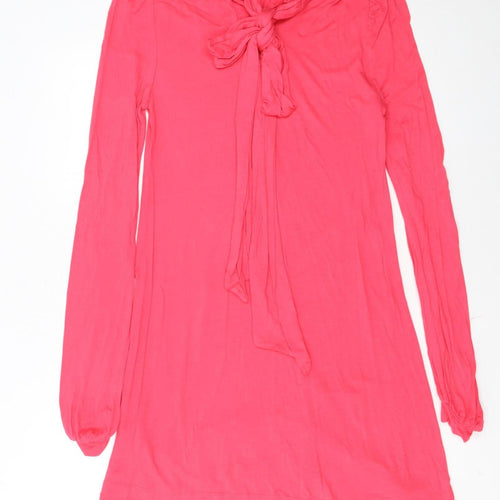 French Connection Women Pink Size 8 Long Sleeve Bow Tie Shift Dress