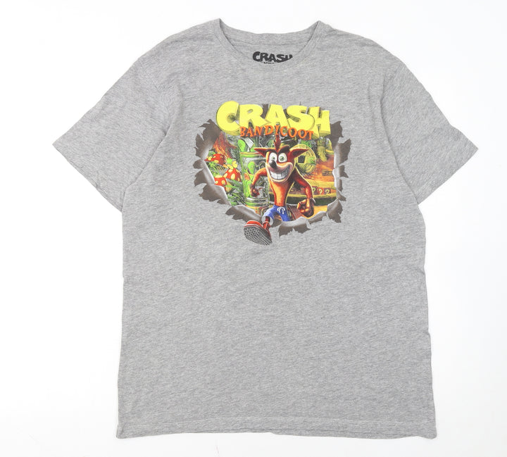 Crash Bandicoot Grey Graphic Men's T-Shirt Medium Cotton Regular Fit