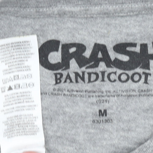 Crash Bandicoot Grey Graphic Men's T-Shirt Medium Cotton Regular Fit