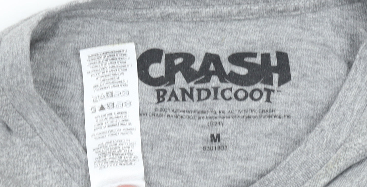 Crash Bandicoot Grey Graphic Men's T-Shirt Medium Cotton Regular Fit