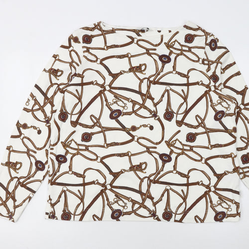 Joules Womens White Brown Equestrian Print Cotton Pullover UK16