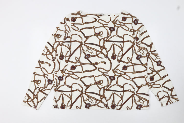 Joules Womens White Brown Equestrian Print Cotton Pullover UK16
