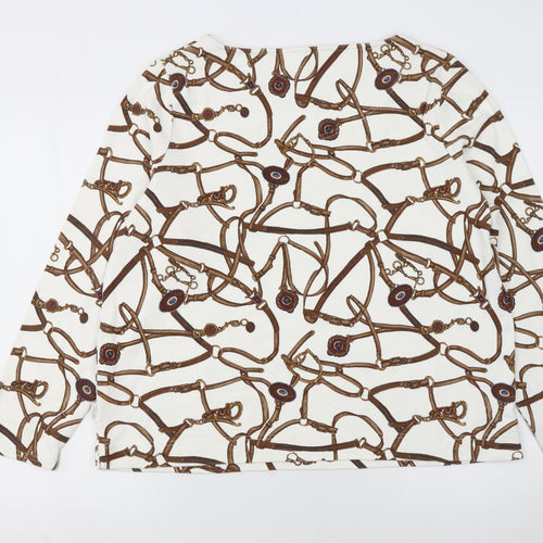 Joules Womens White Brown Equestrian Print Cotton Pullover UK16