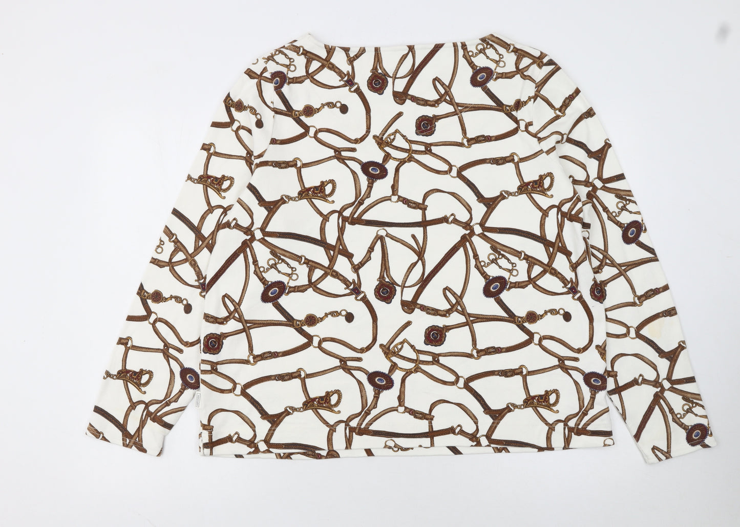 Joules Womens White Brown Equestrian Print Cotton Pullover UK16