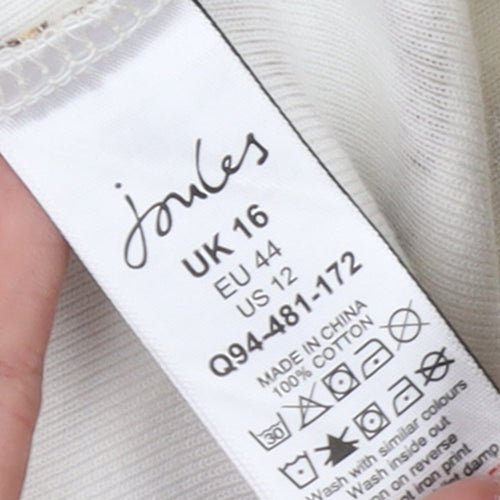 Joules Womens White Brown Equestrian Print Cotton Pullover UK16