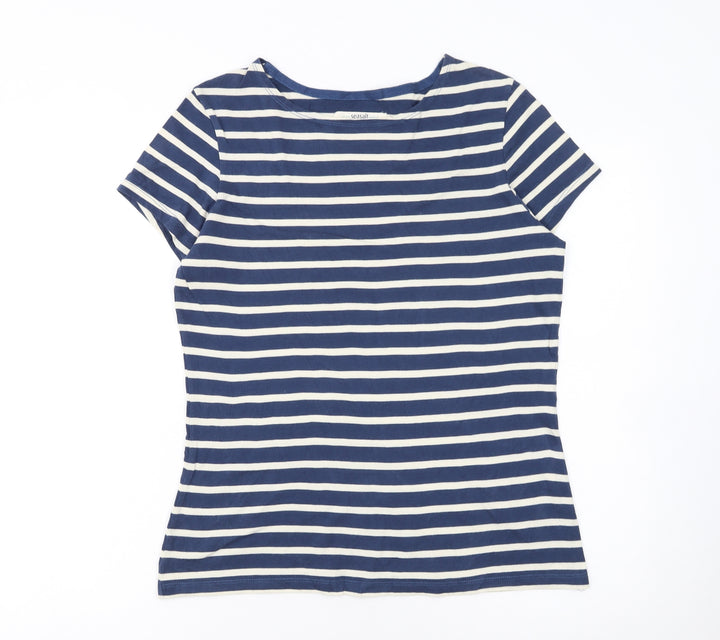 Seasalt Cornwall Womens Blue Striped Organic Cotton T-Shirt UK 12