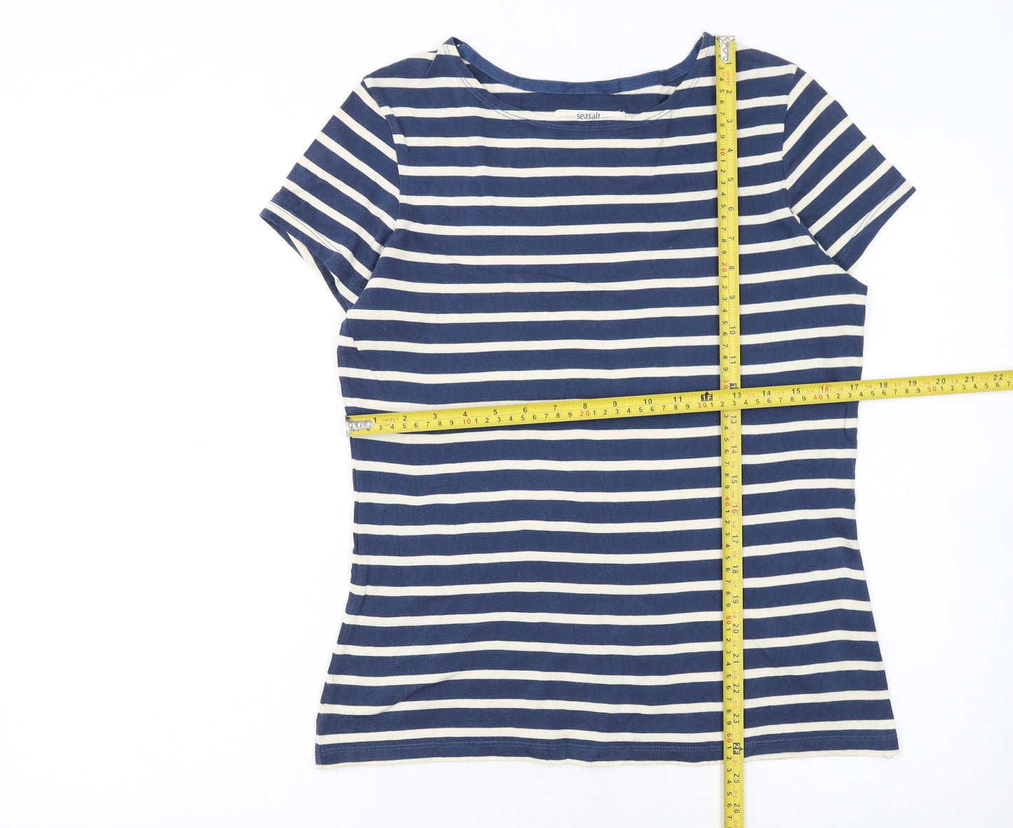 Seasalt Cornwall Womens Blue Striped Organic Cotton T-Shirt UK 12
